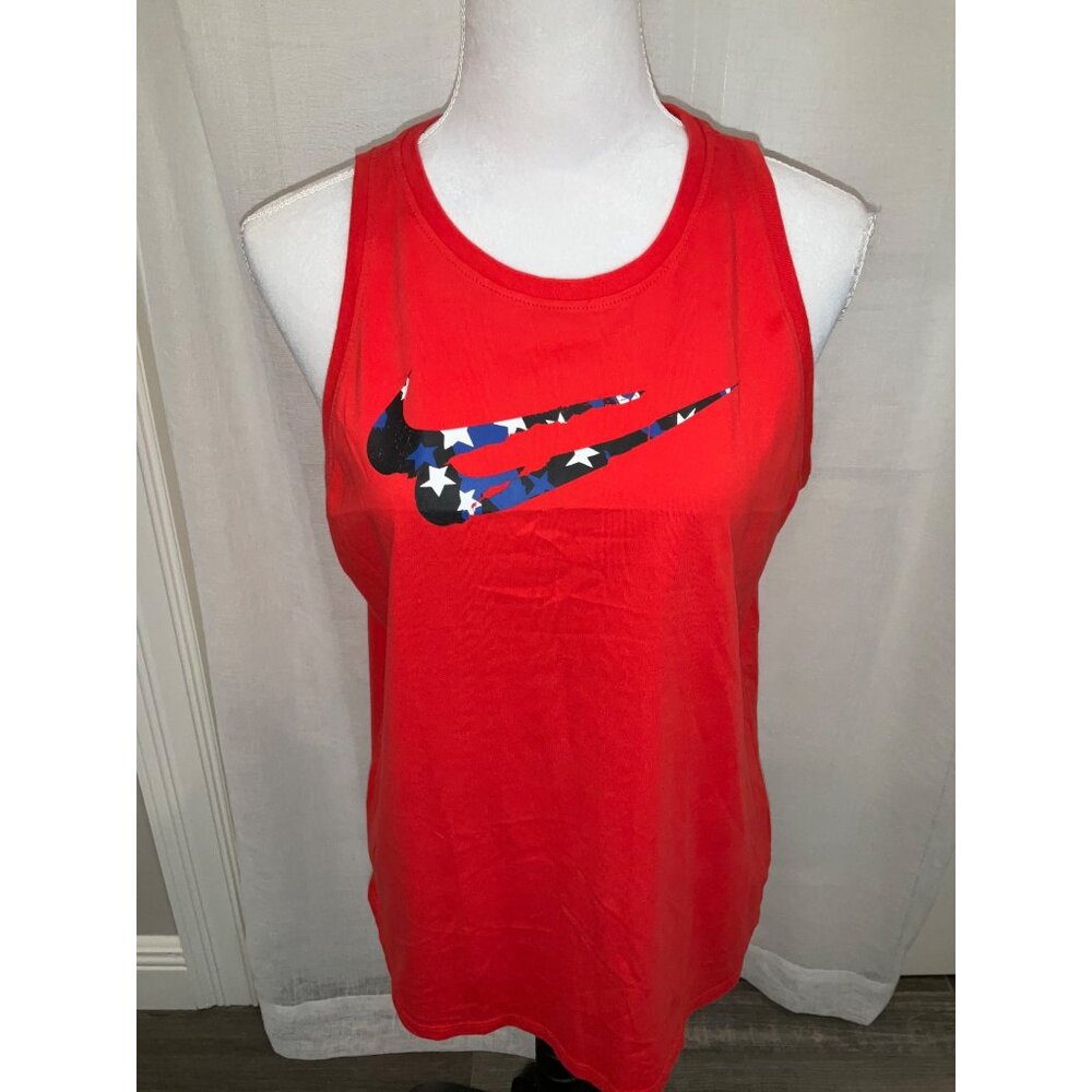 NIKE Dry Training Tank Top Stars Swoosh Dri-Fit Sleeveless Chili Red LARGE - Picture 2 of 5